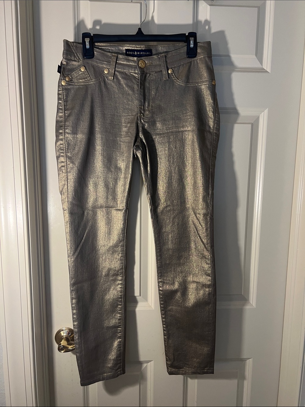 Rock & Republic Shimmery Silver Skinny Jeans